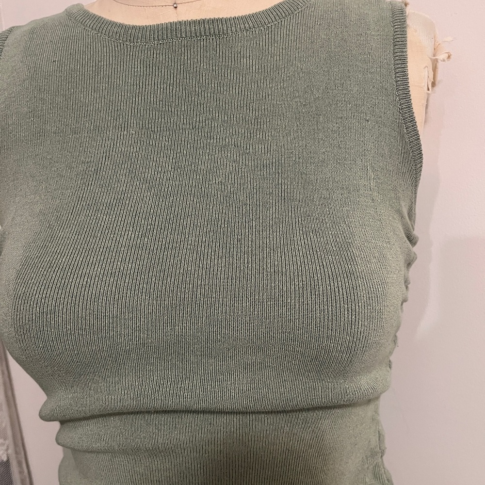 Lioness Green Ribbed Ruched Mini Dress - Picture 2 of 2